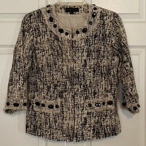 Donna Cody Linen Jacket with Black Beaded Embellishments Women's Size Sm…